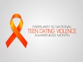 Fabruary is National. Teen Dating Violence. Awareness months. Vector illustration with orange ribbon on grey background. Royalty Free Stock Photo